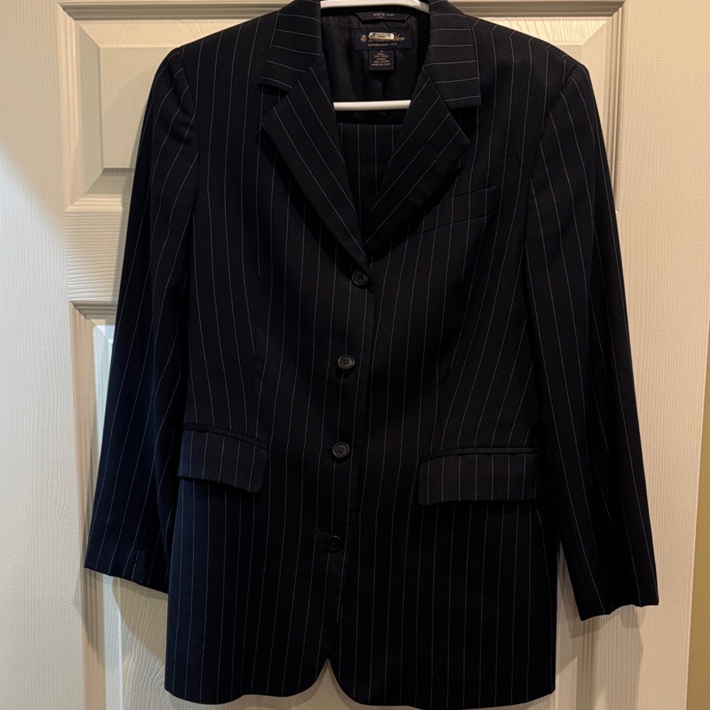 Brooks Brothers Navy Pinstripe Wool Skirt Suit
